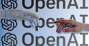 OpenAi chatgpt illustratie van mensen hand en robothand die naar elkaar toereiken